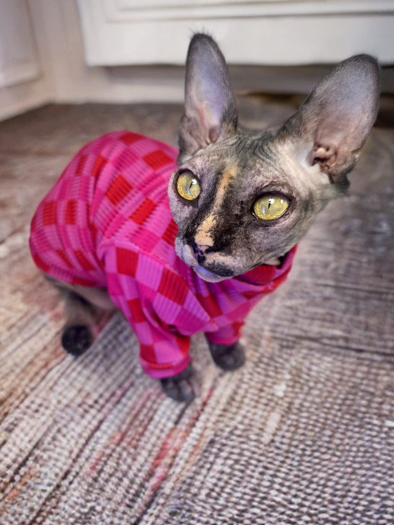 Valentine Checkers Long Sleeve Ribbed Shirt with One Arm Hole