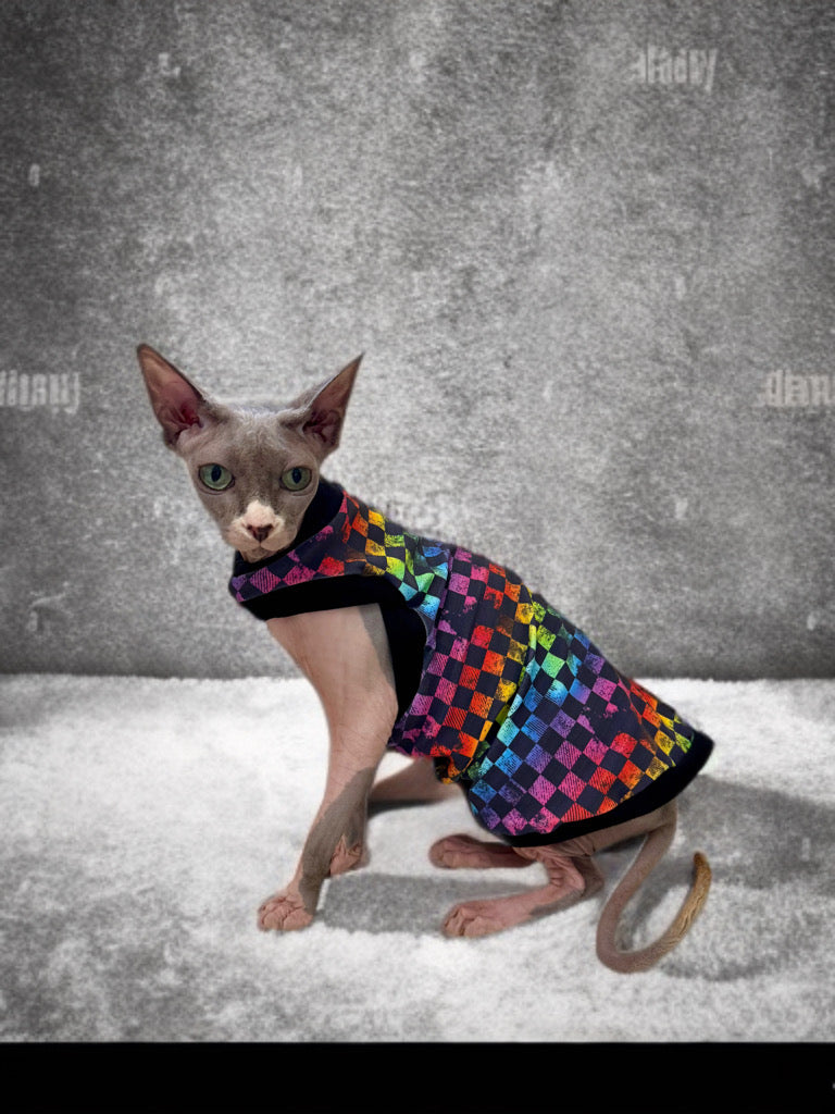 Rainbow Checkers UV 50+ Sun Protective Shirt with One Arm Hole