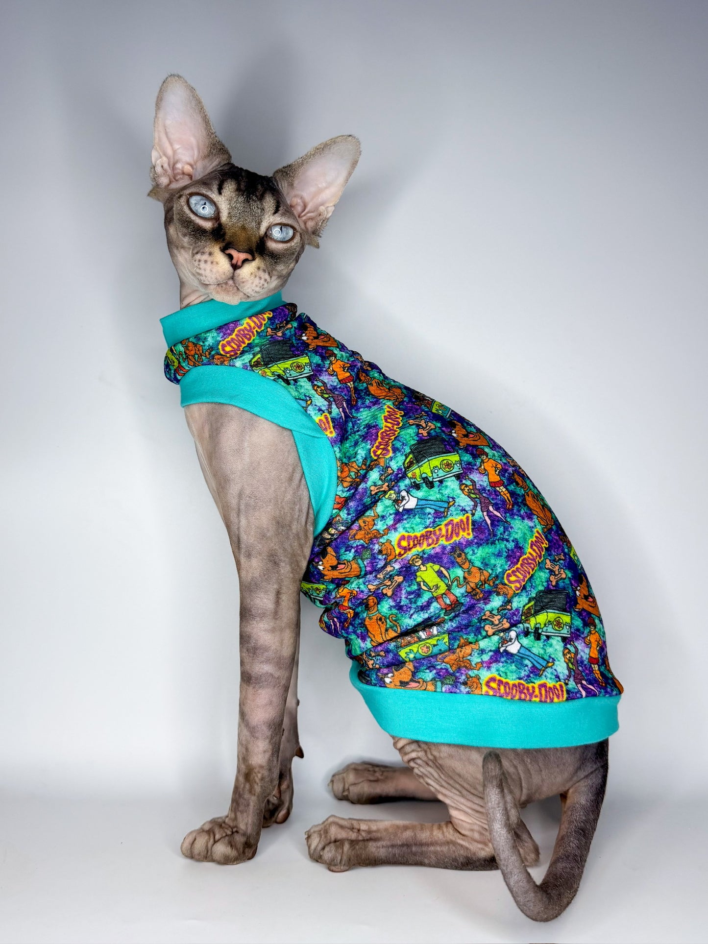 Mystery Meowchine Textured Shirt with One Arm Hole