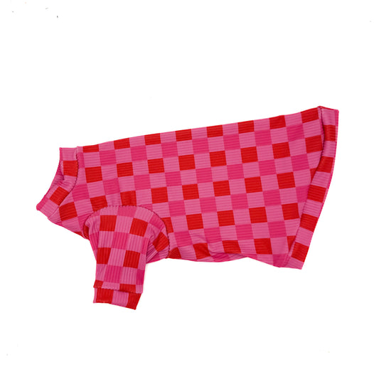 Valentine Checkers Long Sleeve Ribbed Shirt with One Arm Hole