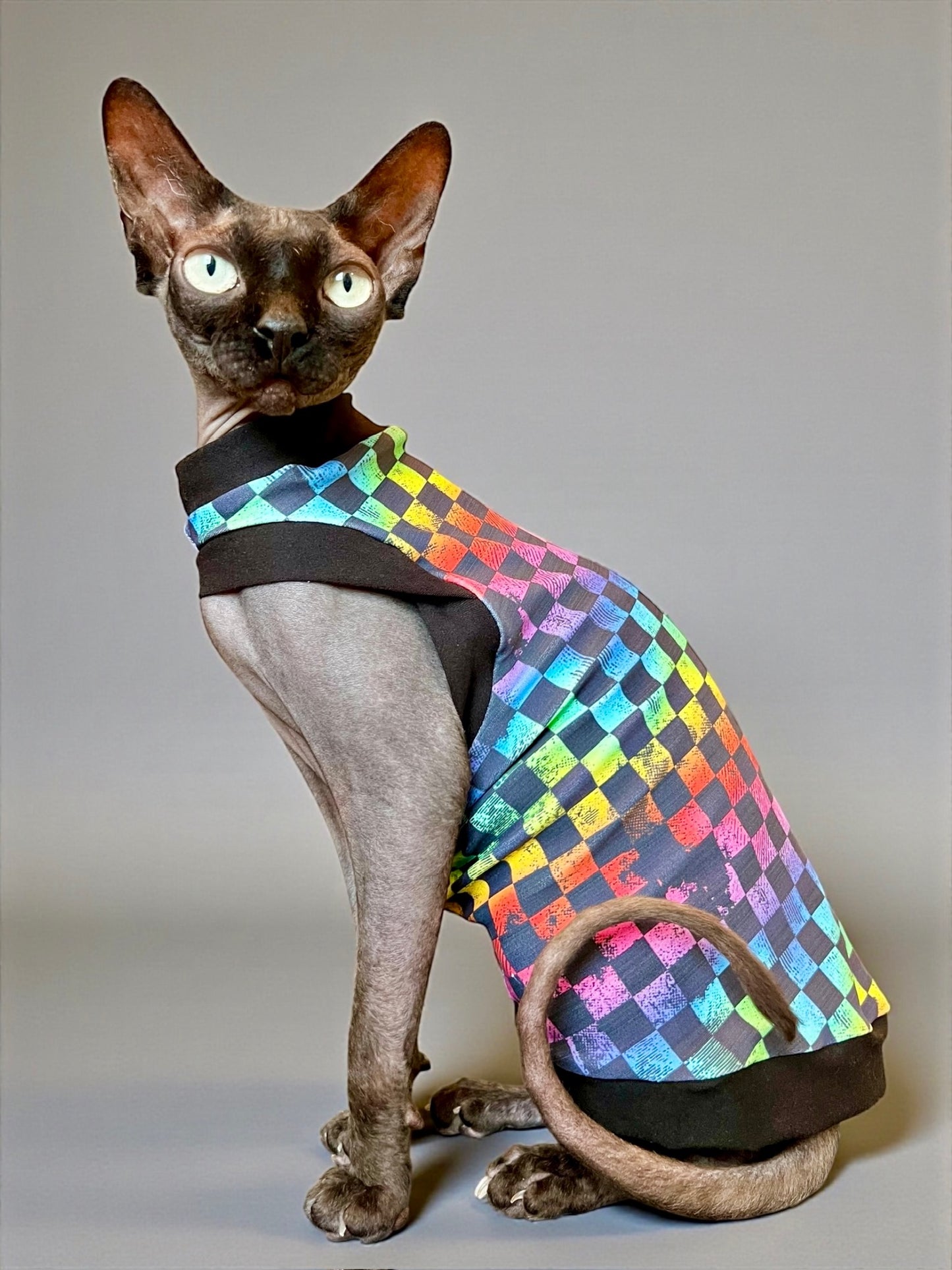 Rainbow Checkers UV 50+ Sun Protective Shirt with One Arm Hole